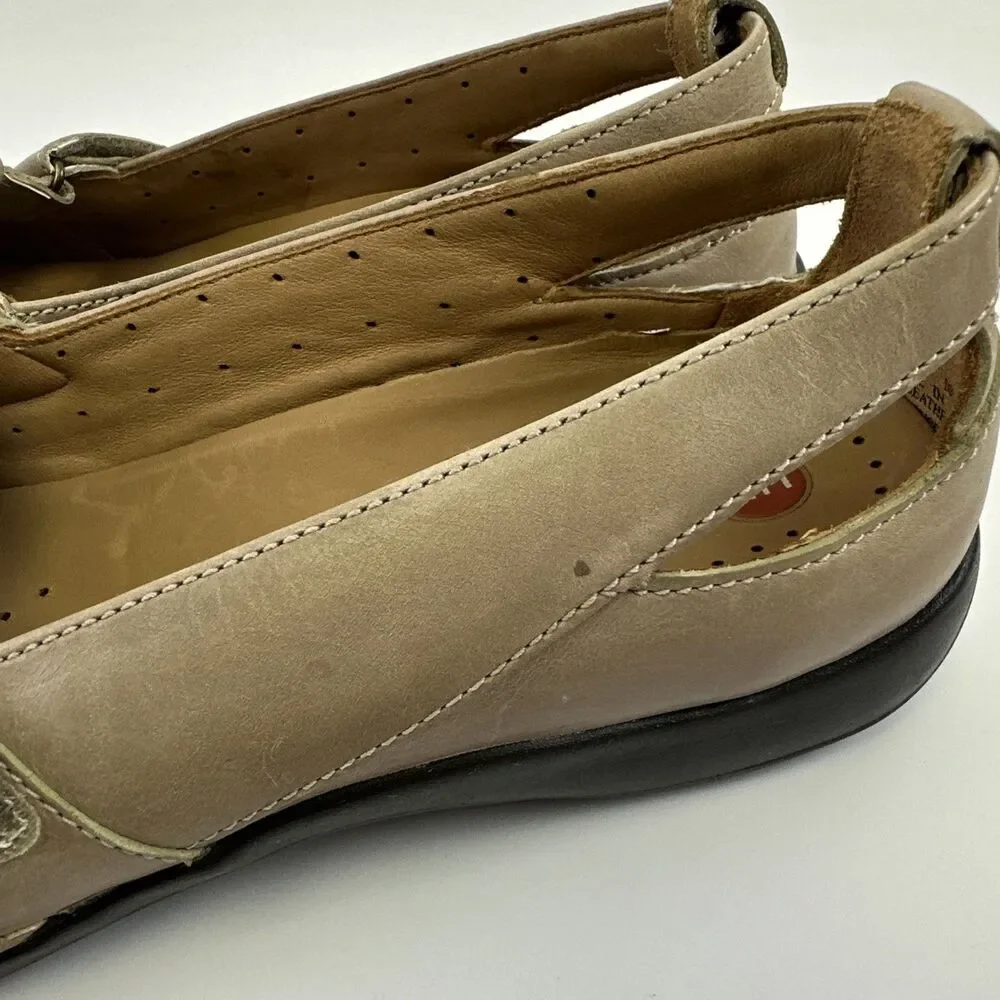 Clarks Unstructured Leather‎ Flat Loafer Cut Outs Sandal Tan Comfort Womens 10